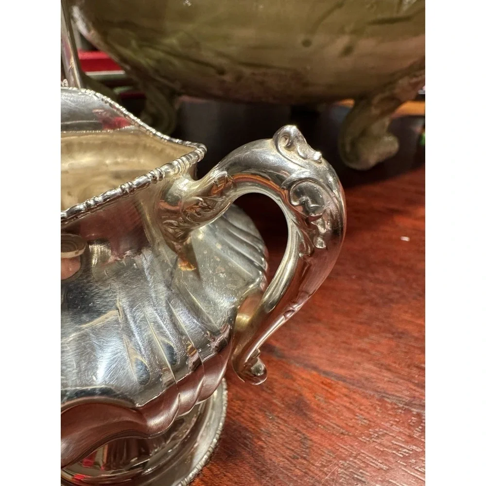 Antique Quadruple Silver Plate Coffee‎ Pot And Creamer C.1890-1910 Edwardian